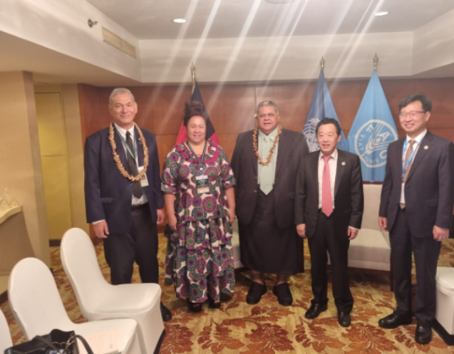 Hon. La’aulialemalietoa Minister of Agriculture and Fisheries meets Mr. QU Dongyu, Director General Food and Agriculture Organisation during the 37 th Session of the Regional Conference for Asia and the Pacific. Colombo, Sri Lanka. 19 th February 2024.